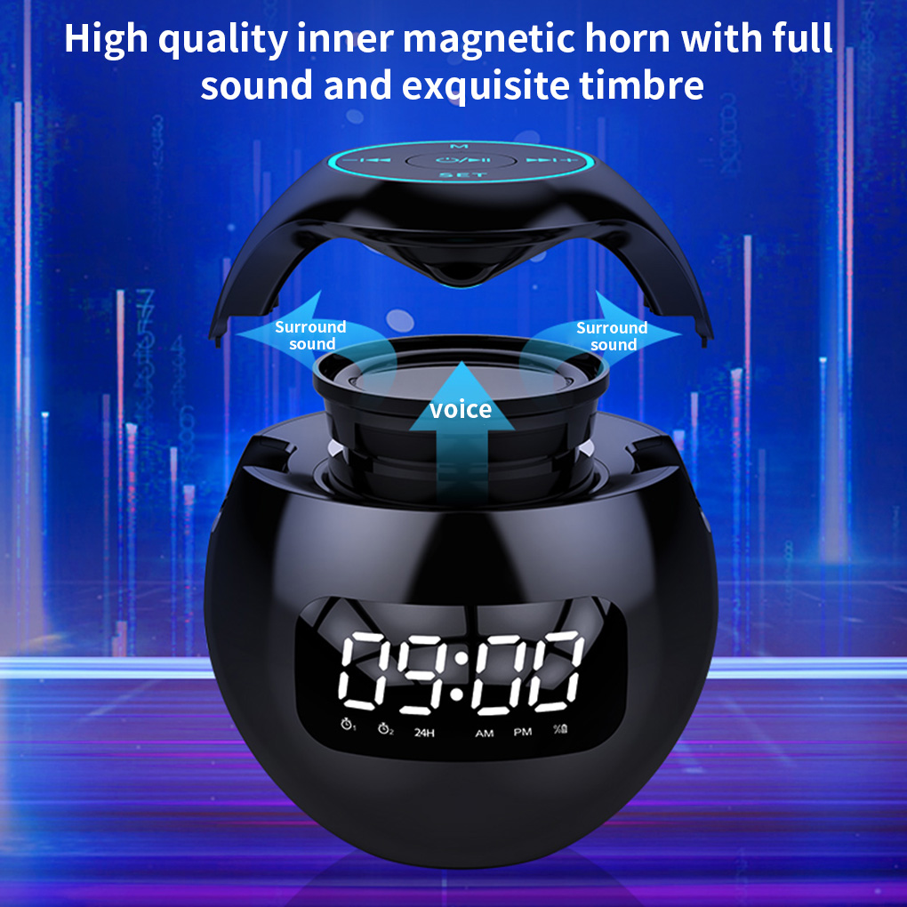 Bluetooth compatible 5.0 speaker with LED digital alarm clock