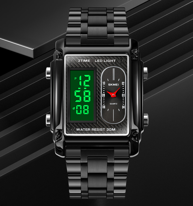 New three-hour steel bracelet double display watch