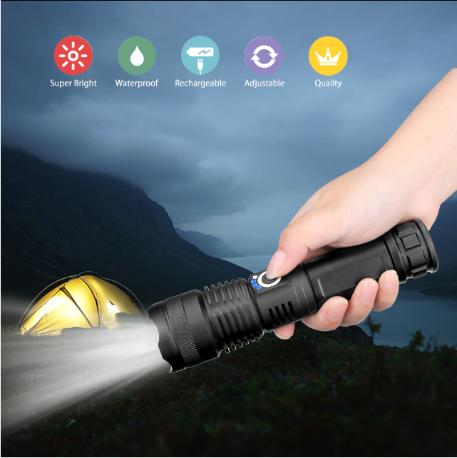 Led Charging Flashlight Portable Rechargeable Zoom Flash Light Torch Lantern 3 Lighting Modes Camping Light